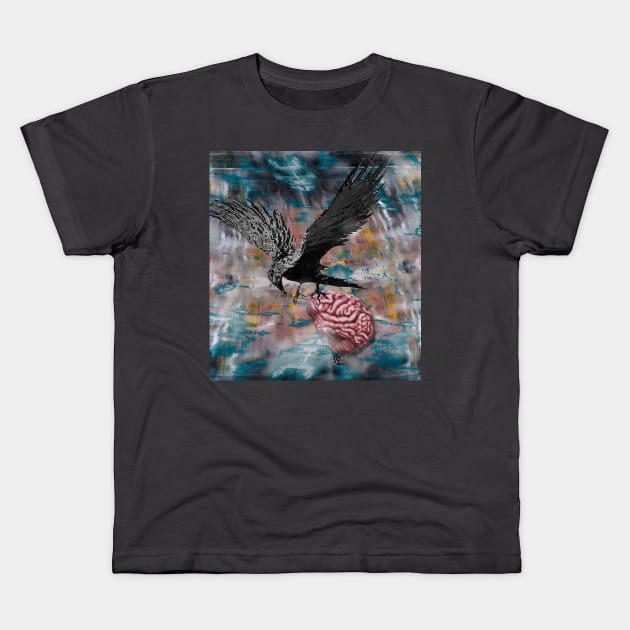 Bird Brain Ravens Abstract Art Kids T-Shirt by Dual Rogue